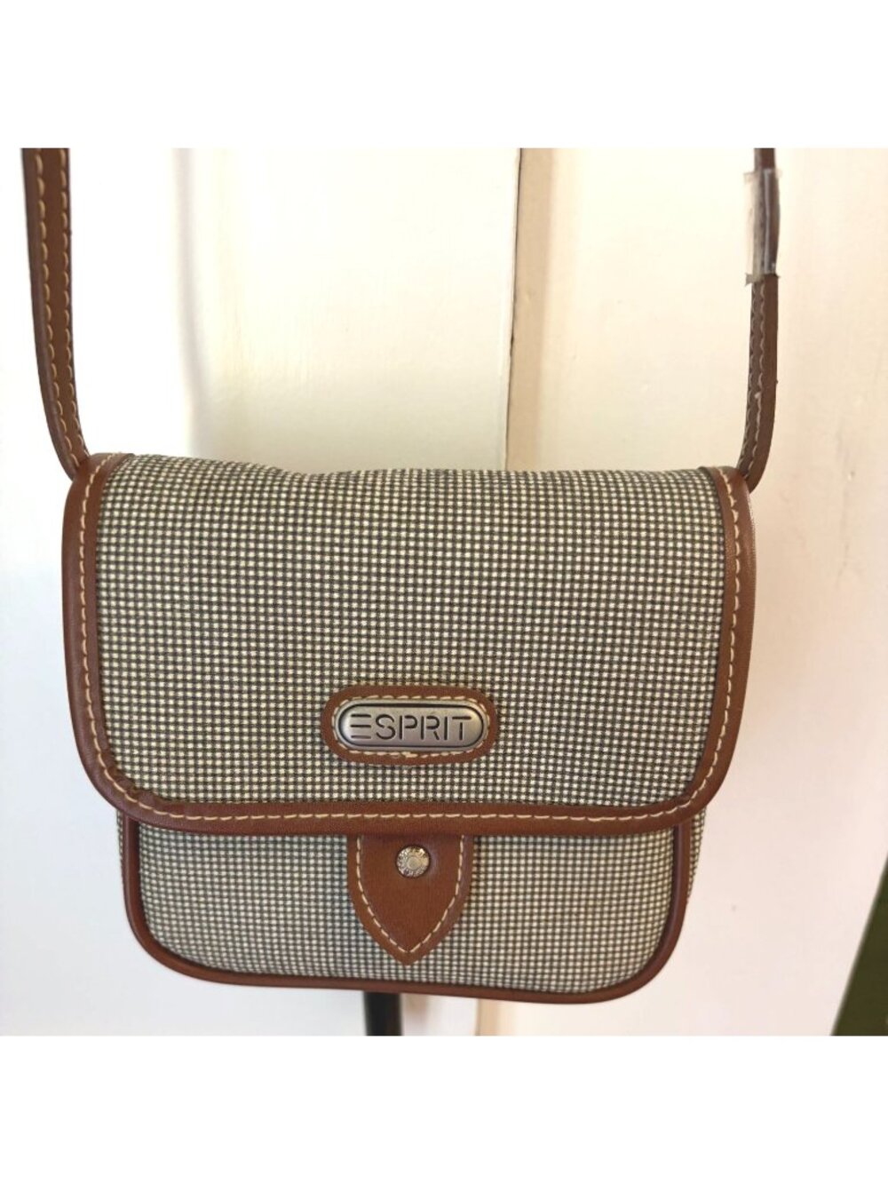 Vintage Esprit Micro Check Crossbody Hip Bag with Belt Loop